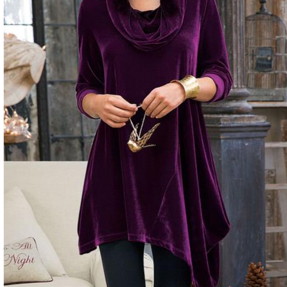 Plush Soft Surroundings Purple Velvet Asymmetrical Tunic  M